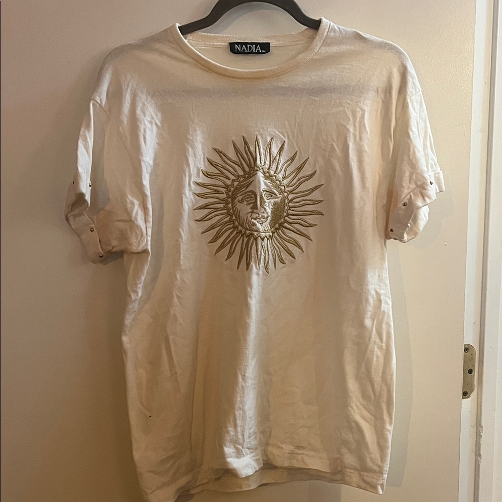 Nadia Cream Tee with Gold Sun Design